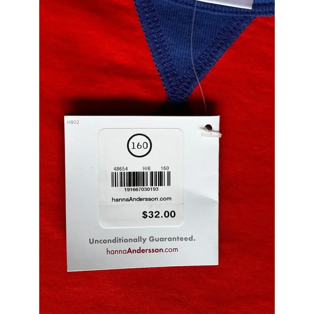 NWT Hanna Andersson Boys 160/US14 Baseball Tee OrangeNavy Stripe RaglanSupersoft